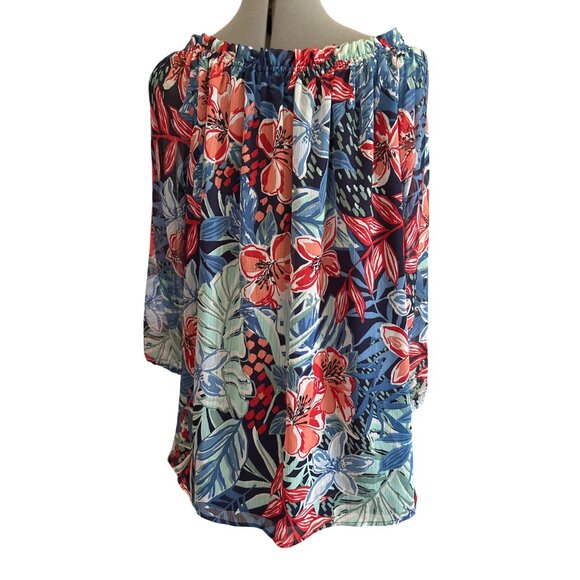 Jones New York Pacific Navy Multi Floral Print Lined Off-Shoulder Blouse PXL - Picture 3 of 8